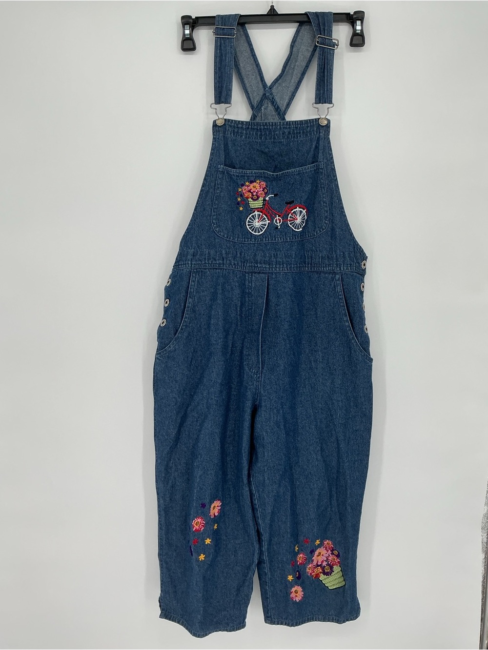 Agapo Denim Overalls with Floral and Bicyle embroidery